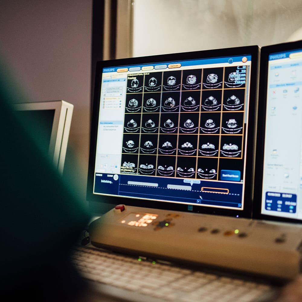 Veterinary Technician Looking At Ct Scans On Computer